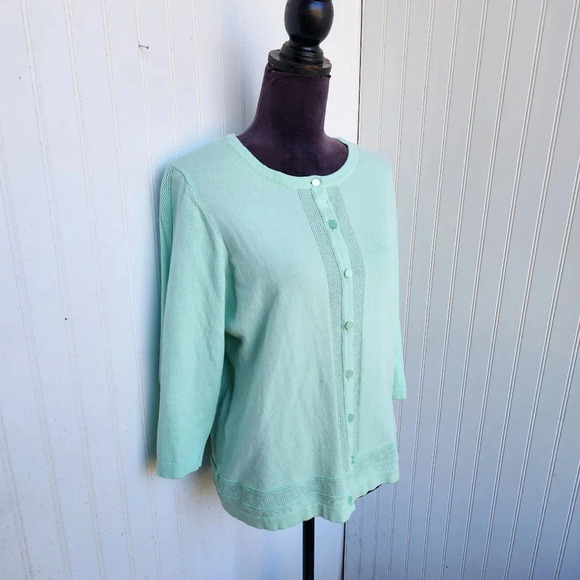 Christopher & Banks Women's Mint Green Cardigan Sweater Strerch Button Sz M - Picture 2 of 11